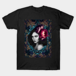 Darker Rose Black and White Portrait Beautiful Girls Digital Artwork Contemporary Modern Art T-Shirt